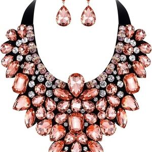 9 Color Rhinestone Champagne Crystal Costume Statement Necklace and Earring Set